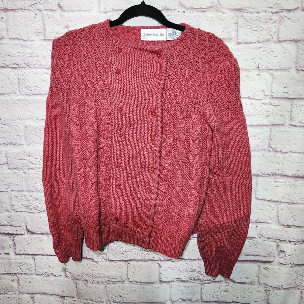 Robert Scott Vintage 80s Double Breasted Women's‎ Small Pink Sweater Cable Knit